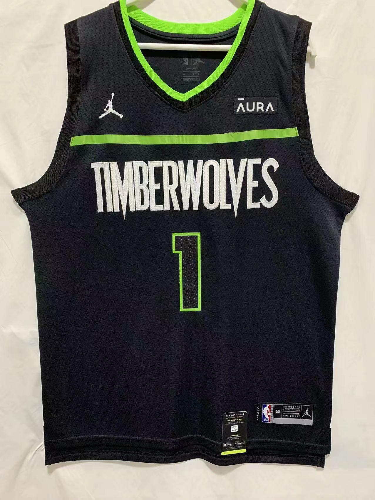 Men Minnesota Timberwolves #1 Edwards Black Game 22-23 NBA Jersey